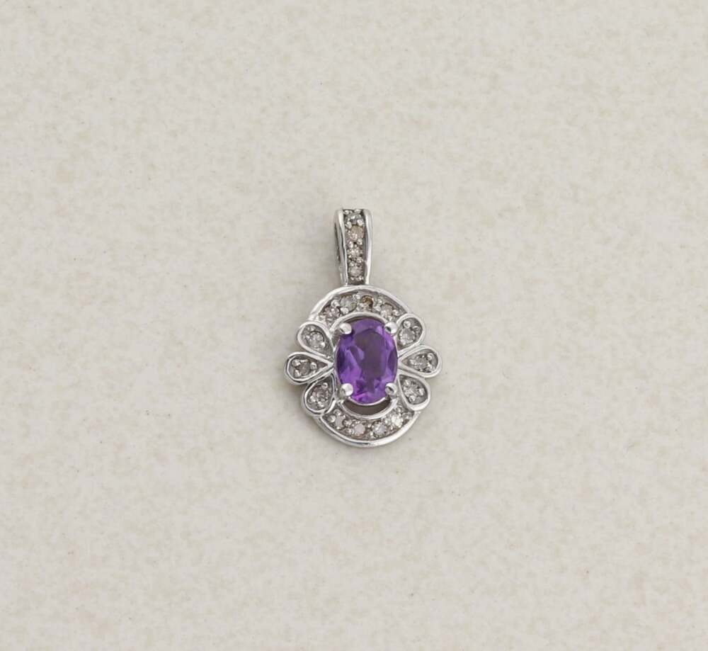 Pendant Only 10k White Gold Natural Purple Amethyst & Diamond Pendant 3/4" x 1/2
